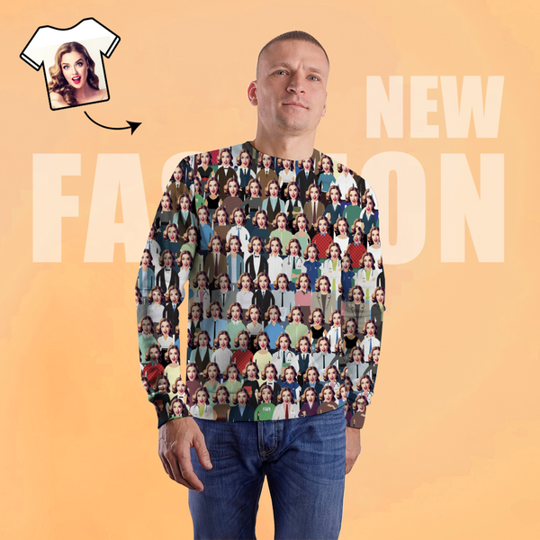 Custom Face Unisex Sweatshirt Casual Printed Photo Crewneck Shirt For Men Women - Crowd