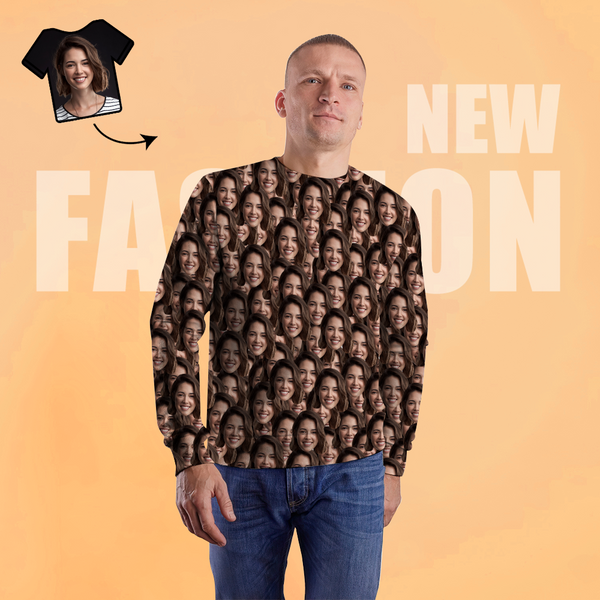 Custom Face Unisex Sweatshirt Casual Printed Photo Crewneck Shirt For Men Women - Mash Face