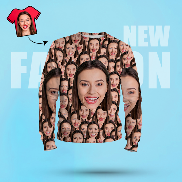 Custom Face Unisex Sweatshirt Casual Printed Photo Crewneck Shirt For Men Women - Big Face