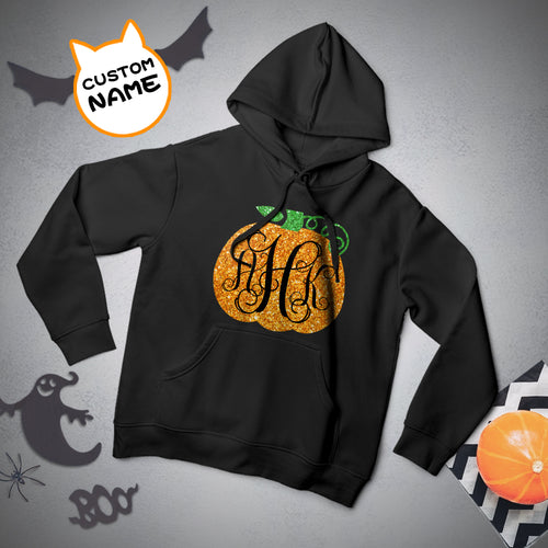 Custom Hoodie Long Sleeve Pullover Men's Hoodie Sweatshirt with Text Halloween Gift - Golden Pumpkin