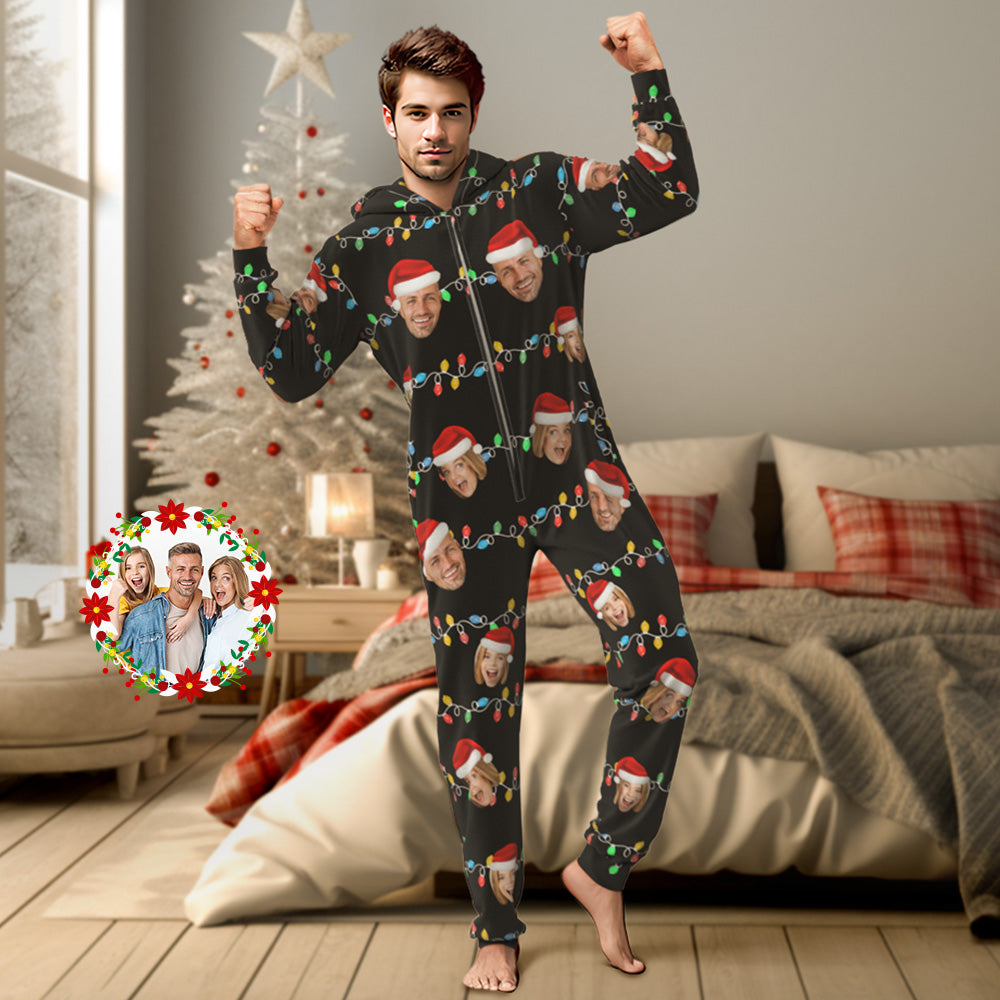 Custom Onesies Photo Xmas Leds Pajamas One-Piece Sleepwear Family Pyjamas Christmas Gift