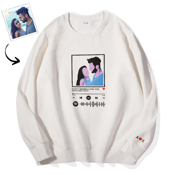 Scannable Spotify Code Embroidered Sweatshirt Round Neck Cartoon Image Music Player Couple Gift