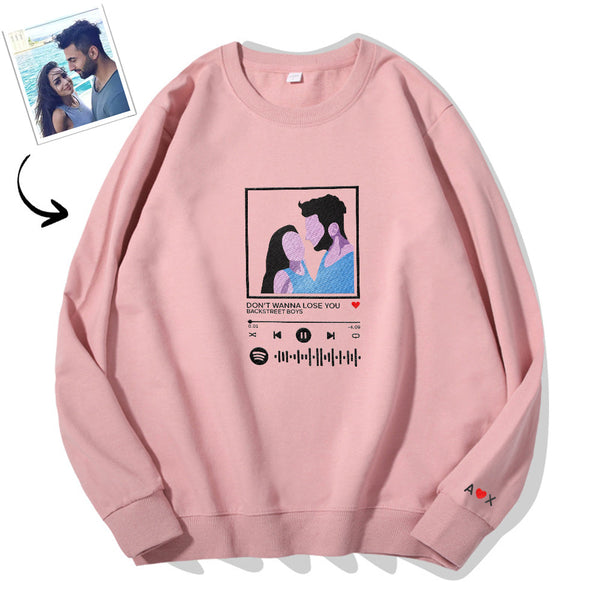 Scannable Spotify Code Embroidered Sweatshirt Round Neck Cartoon Image Music Player Couple Gift
