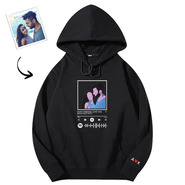 Scannable Spotify Code Embroidered Hooded Hoodie Cartoon Image Music Player Couple Gift