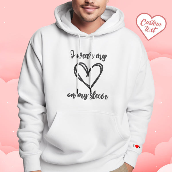 Personalized Embroidered Love Heart Hoodie Custom Text Sweatshirt Valentine Gift
