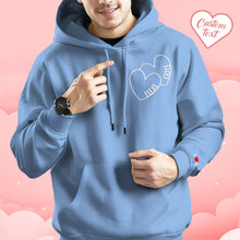 Custom Text Embroidered Hoodie Romantic Double Hearts Sweatshirt Valentine Gift
