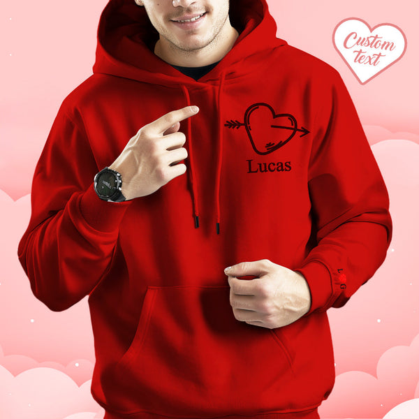 Custom Text Embroidered Hoodie Unique Heart Key And Lock Match Set Couple Sweatshirt