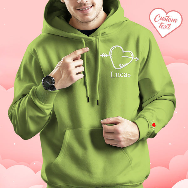 Custom Text Embroidered Hoodie Unique Heart Key And Lock Match Set Couple Sweatshirt