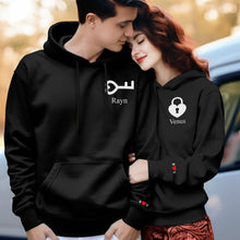 Personalized Text Embroidered Hoodie Meaningful Heart Key And Lock Set Couple Sweatshirt