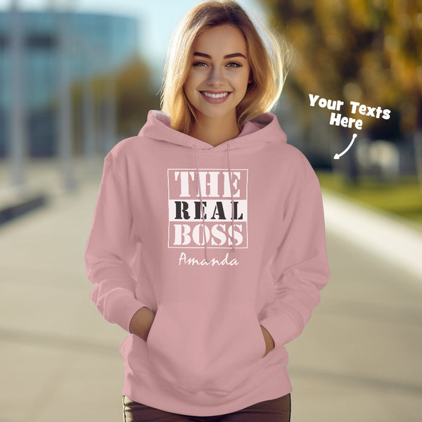 Custom Text Couple Matching Hoodies THE REAL BOSS Personalized Hoodie Valentine's Day Gift