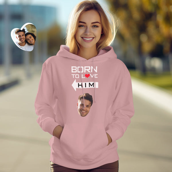 Custom Face Couple Matching Hoodies BORN TO LOVE Personalized Hoodie Valentine's Day Gift