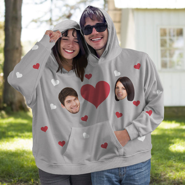 Custom Couple's Face One Piece Sweatshirt Intimate Hoodie - Heart