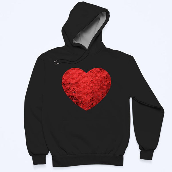 Custom Photo Flip Red Sequin Hoodie Heart-Shaped Print Hoodie Gift for Lover