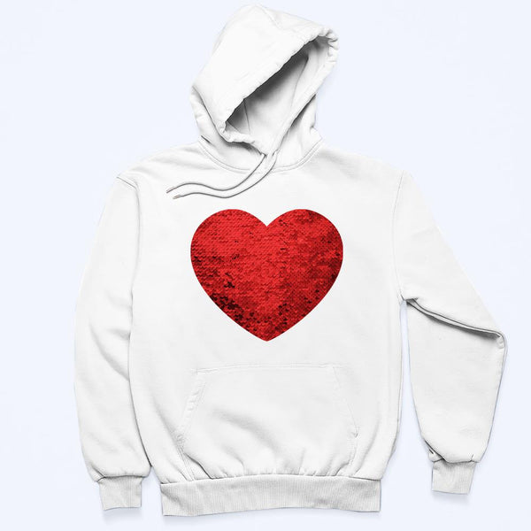 Custom Photo Flip Red Sequin Hoodie Heart-Shaped Print Hoodie Gift for Lover