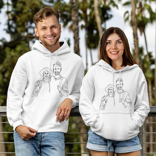Custom Line Art Hoodie with Your Photo, Gift for Couples