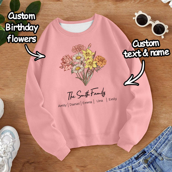 Personalized Birth Flower Bouquet Sweatshirt Custom Birth Flower Hoodie Gifts for Her