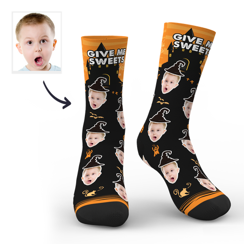 Halloween Custom Castle Witch Photo Socks With Text