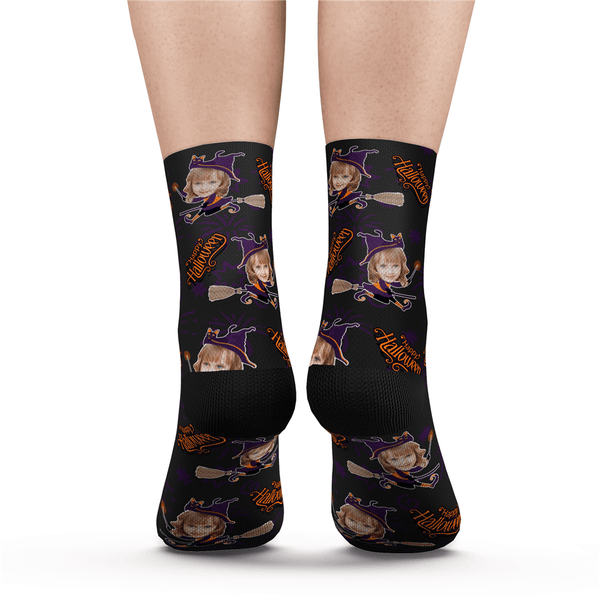 Halloween Custom Girl Witch Face Socks