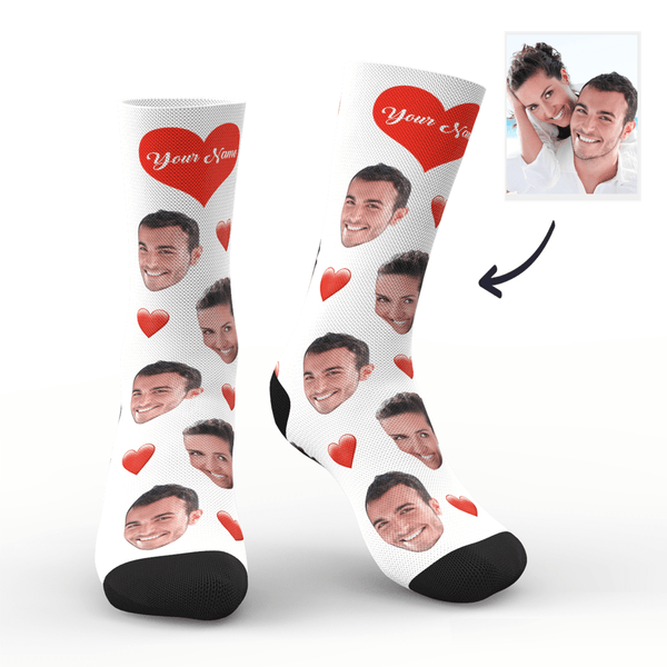 3D Preview Custom Face Heart Socks with Your Text Personalized LGBT Gifts