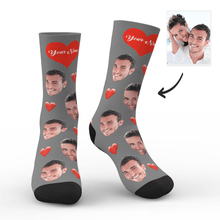 3D Preview Custom Face Heart Socks with Your Text