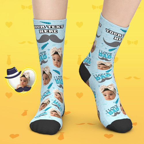Custom Face Socks Add Pictures and Name I Love Dad Socks