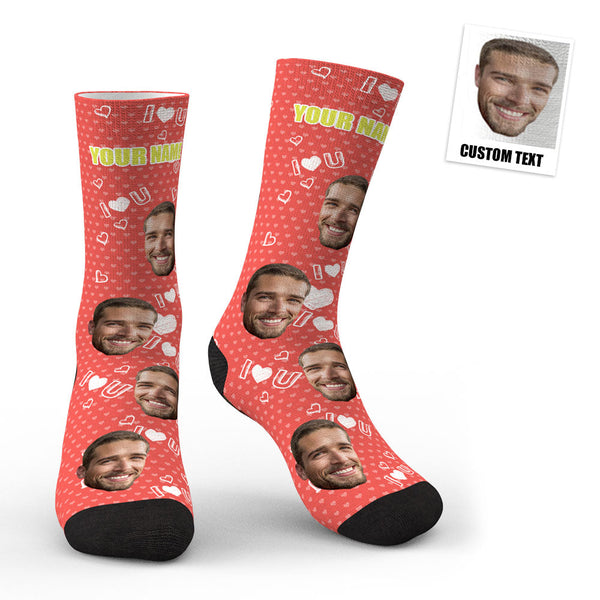 3D Preview Custom Face I Love U Socks - SantaSocks