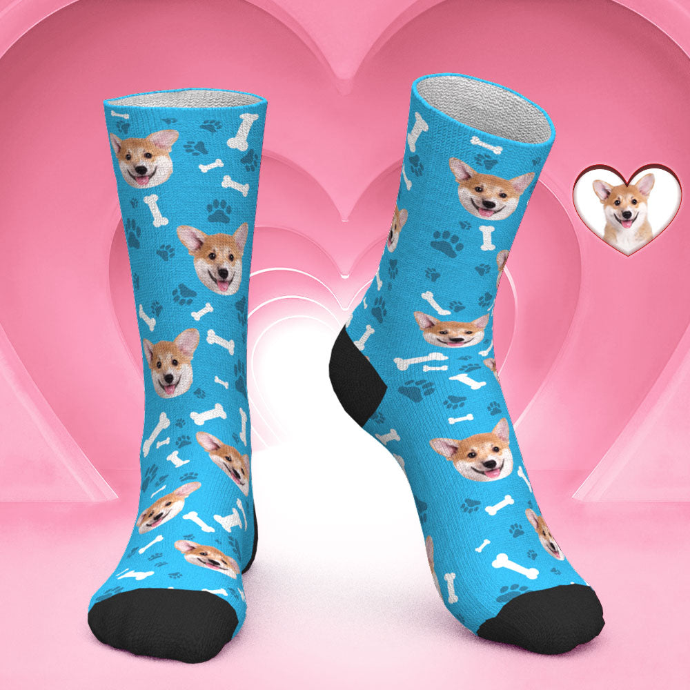 Custom Photo Socks Face Socks Dog Socks Blue - Put your favorite photo ...