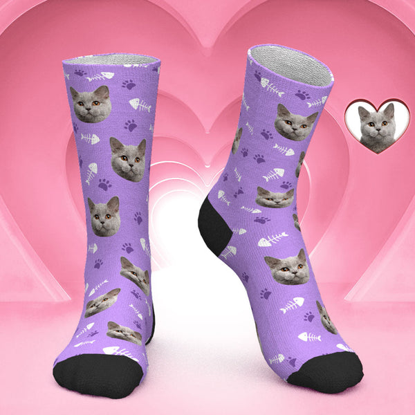 Custom Lovely Cat Photo Socks CWZ050 - Pink