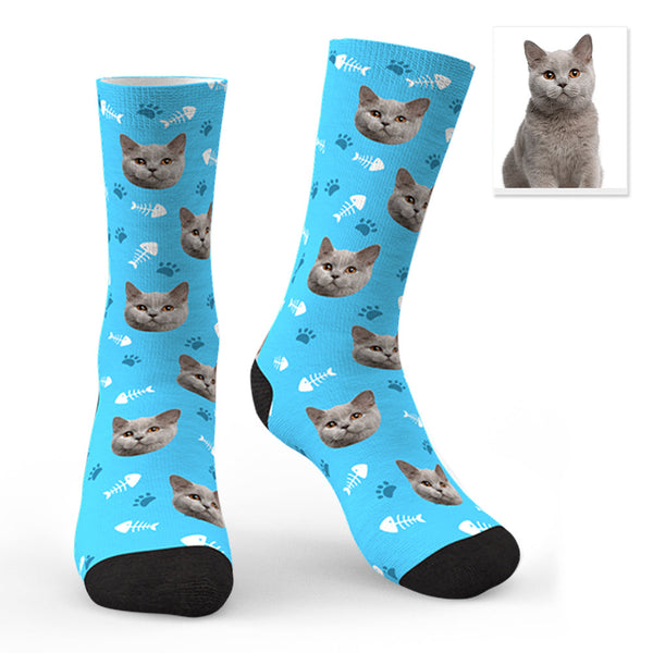 Custom Lovely Cat Photo Socks CWZ050 - Blue