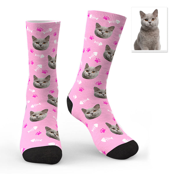 Custom Lovely Cat Photo Socks CWZ050 - Pink