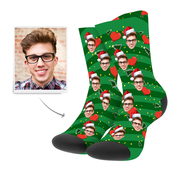 Christmas Gifts Custom Face Socks with Hearts - Put Any Photo on Socks