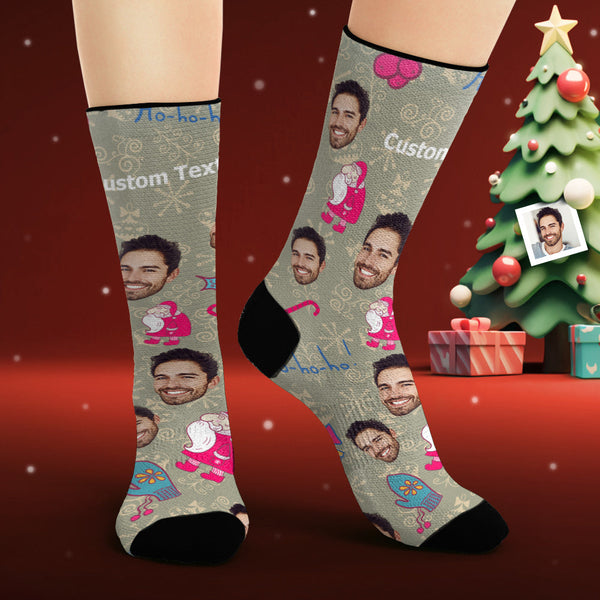 Custom Face Socks Personalized Photo Socks Funny Santa Claus Merry Christmas