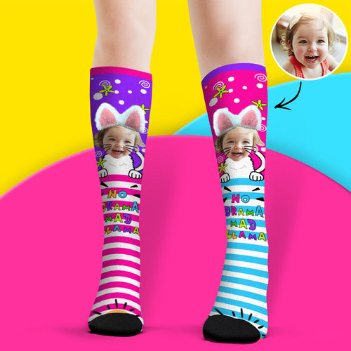 Custom Face Socks Knee High Socks 3D Cat Ear Cartoon Socks