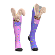 Custom Socks Knee High Face Socks 3D Bunny Ears with Pearls Socks