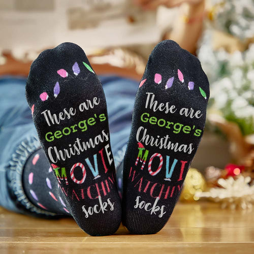 Custom Name Socks Personalized Christmas Light Socks Movies Watching Socks Merry Christmas
