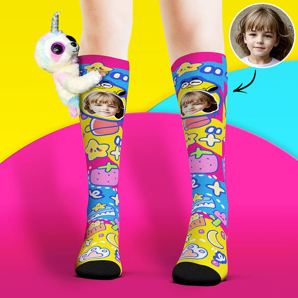 Custom Socks Knee High Face Socks Sloth Doll Colorful Socks