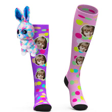 Custom Socks Knee High Face Socks Colorful Polka Dot Rabbit Doll Socks