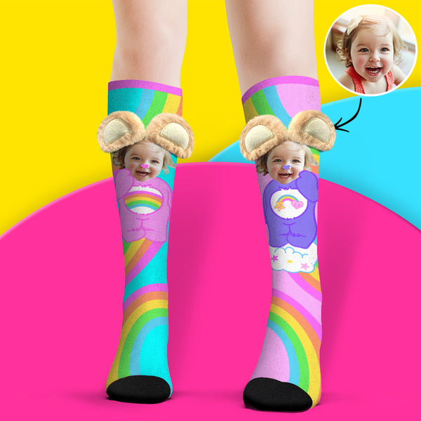 Custom Socks Knee High Face Socks 3D Plush Bear Ears Socks