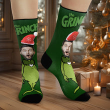 Custom Face Socks Personalized 3D Santa Hat Socks The Grinch