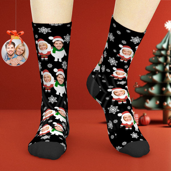 Custom Face Socks Personalized Christmas Shorts With Photo Santa and Snowman