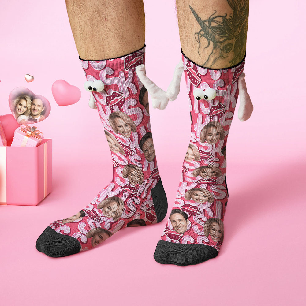 Custom Face Socks Funny Doll Mid Tube Socks Magnetic Holding Hands Socks Kiss Valentine's Day Gifts