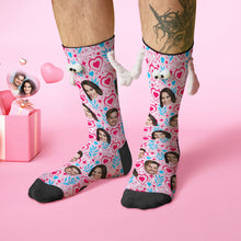 Custom Face Socks Funny Doll Mid Tube Socks Magnetic Holding Hands Socks Double Love Valentine's Day Gifts