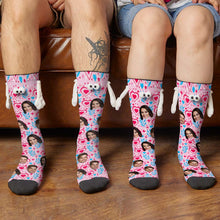 Custom Face Socks Funny Doll Mid Tube Socks Magnetic Holding Hands Socks Double Love Valentine's Day Gifts