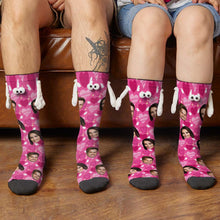 Custom Face Socks Funny Doll Mid Tube Socks Magnetic Holding Hands Socks Pink Heart Valentine's Day Gifts