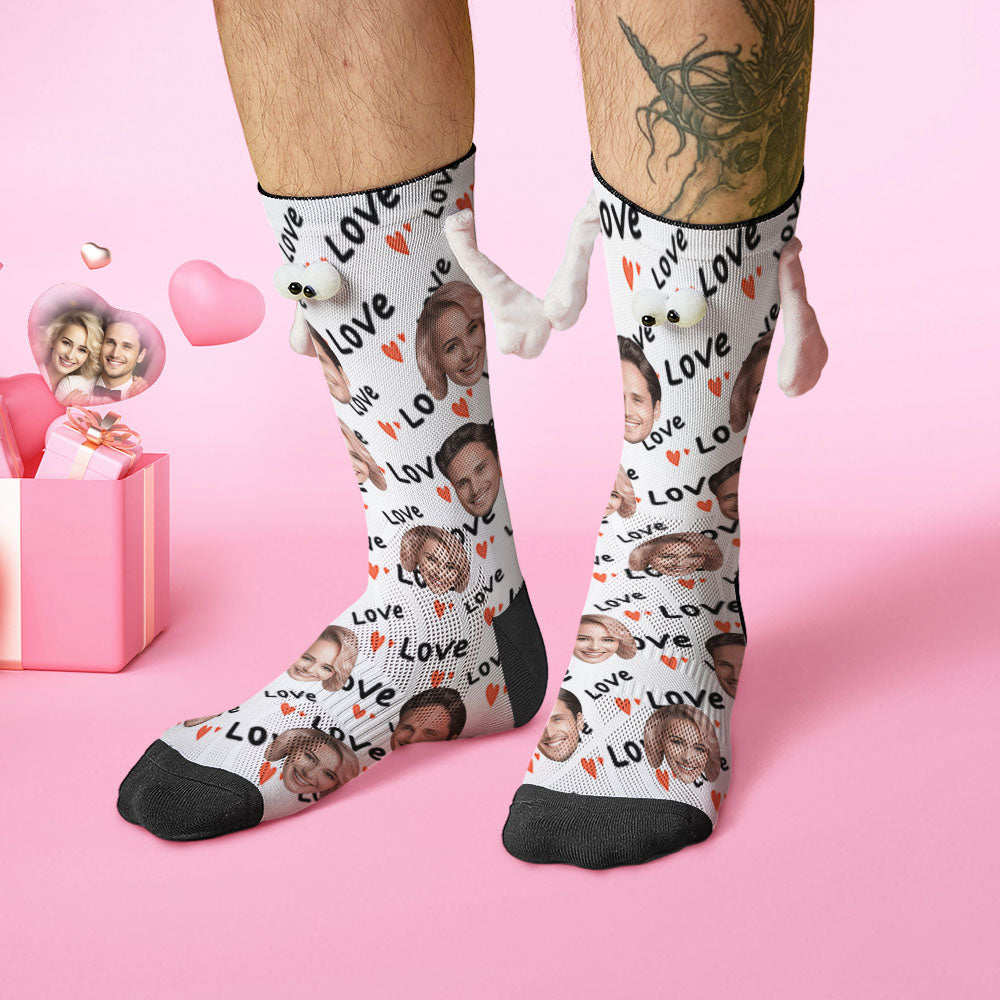 Custom Face Socks Funny Doll Mid Tube Socks Magnetic Holding Hands Socks Love Valentine's Day Gifts