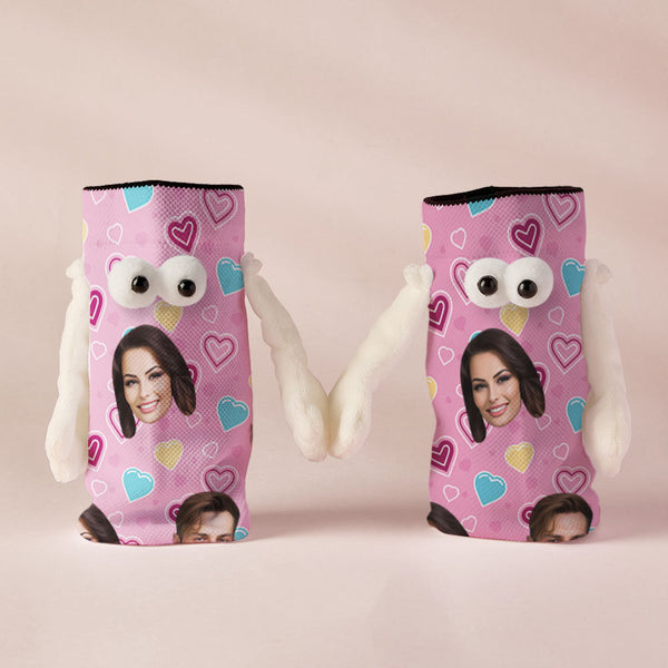 Custom Face Socks Funny Doll Mid Tube Pink Socks Magnetic Holding Hands Socks Valentine's Day Gifts