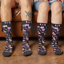 Custom Face Socks Funny Doll Mid Tube Black Socks Magnetic Holding Hands Socks Pink Love Valentine's Day Gifts
