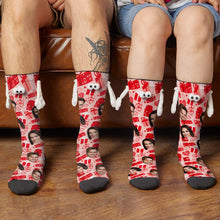 Custom Face Socks Funny Doll Mid Tube Red Socks Magnetic Holding Hands Socks Valentine's Day Gifts