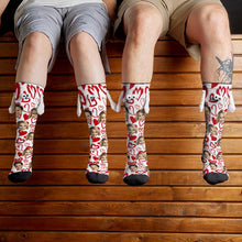Custom Face Socks Funny Doll Mid Tube Socks Magnetic Holding Hands Socks Red Heart Valentine's Day Gifts