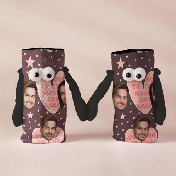 Custom Face Socks Funny Doll Mid Tube Socks Magnetic Holding Hands Socks Love You to The Moon And Back Valentine's Day Gifts